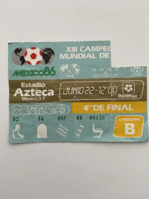 1986 WORLD CUP (MEXICO) Q/F ENGLAND v ARGENTINA (TICKET STUB) 'HAND of GOD'