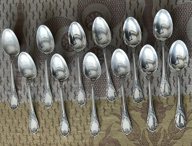 12 Cuilleres De Table En Metal Argente Christofle  Marly 20.5 Cm