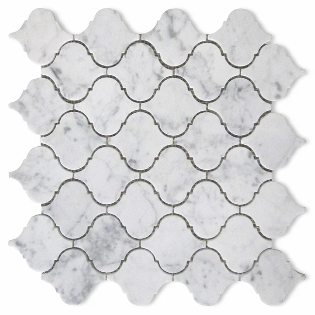 C892XP Carrara Marble Arabesque Baroque Lantern Mosaic Tile Venato Polished
