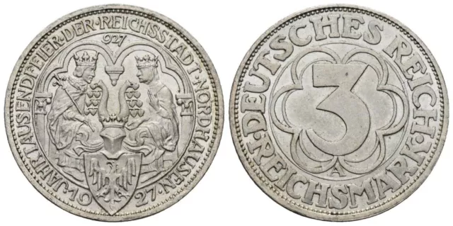 Deutschland - Weimarer Republik 3 Reichsmark Mark 1927 A - Nordhausen - VZ-STGL