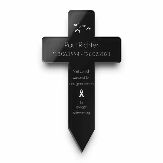 CHRISCK design Personalisiertes Grab Kreuz mit Gravur aus Hochglanz Acrylglas...