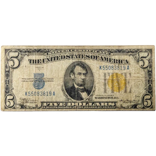 1934a Silver Certificate North Africa Note - Five Dollars (Very Fine)