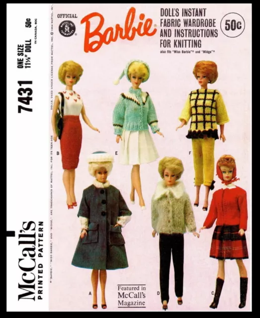 18 Advance Sewing Patterns Barbie 11 1/2 Doll Clothes Group A B C D 60's  U-Pick