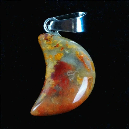 Pendentif Gemme Agate, Lune en Pierre fine d'AGATE du MEXIQUE, AGATE CRAZY LACE