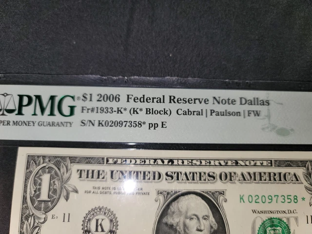 2006 $1 Federal Reserve Star Note Dallas Fr.1933-K* Pmg Gem Unc 66 Epq 2