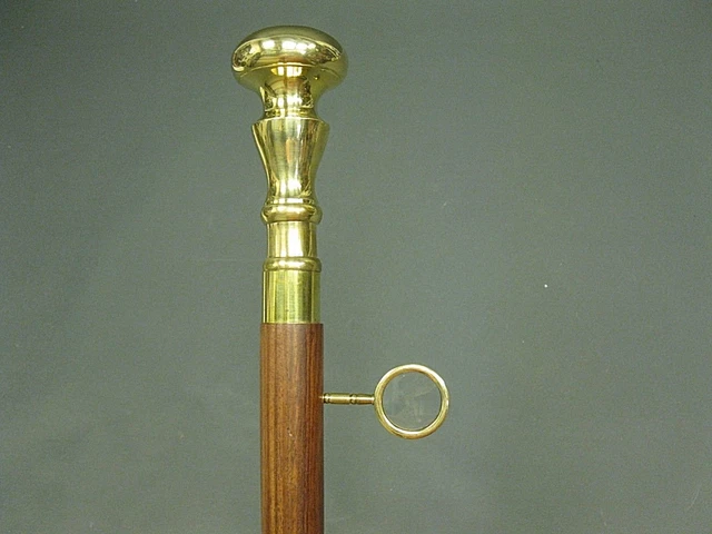Canne à Marche Canne de Marche Cuivre Bois 98 CM Avec Loupe Sammlerstock