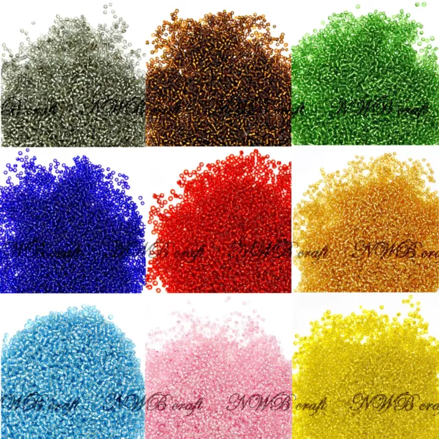 50g Glass Seed Beads Silver Lined 2mm (11/0 ) 3mm (8/0) 4mm (6/0) UK Stock