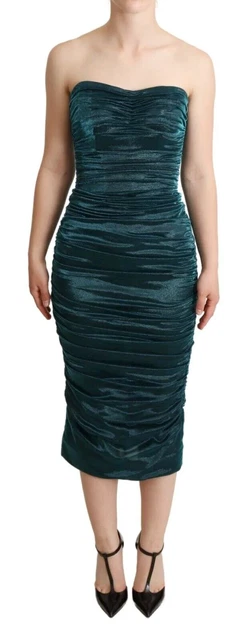 Dolce & Gabbana Turquoise Bustier Boned Bodice Ruched Midi Dress IT44 US8 M