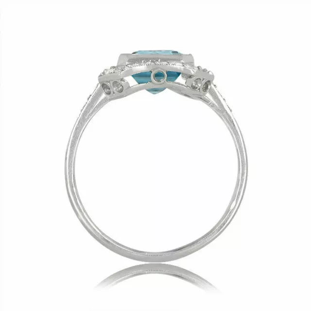 Halo Aquamarine 3.50 CT CZ Art Deco 14K White Gold Over 925 Sterling Silver Ring 3
