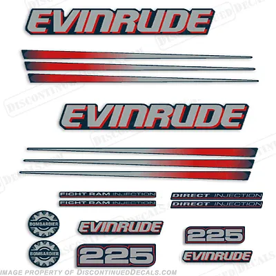 Fits Evinrude 225hp Bombardier Outboard Decal Kit - Blue Cowl Engine 2002-2006