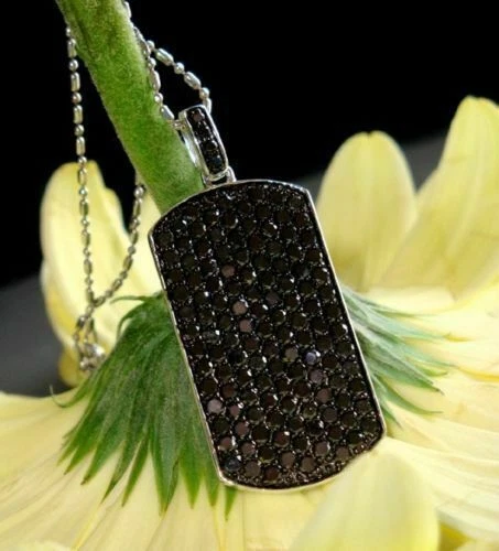 3.10ct Round Cut Lab Created Black Diamond DOG TAG Pendant 14K White Gold Plated 3.10ct Round Cut Lab Created Black Diamond DOG TAG Pendant 14K White Gold Plated