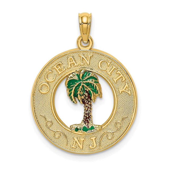 14K Yellow Gold Enamel Palm Tree OCEAN CITY, NJ Charm