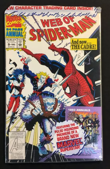 WEB OF SPIDERMAN 9 ANNUAL BAGGED w TRADING CARD 1st app CADRE V 1 STRIDEX Marvel