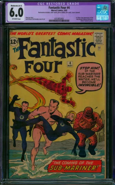 Fantastic Four #4 ⭐ CGC 6.0 Restored ⭐ 1st Silver Age SUB-MARINER! Marvel 1962