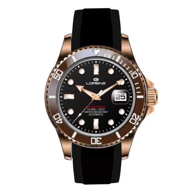 Reloj Lorenz Hombre Submarine Automático Caucho Negro / Rosas