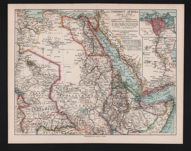 Landkarte map 1908: NORD-OST-AFRIKA. Africa