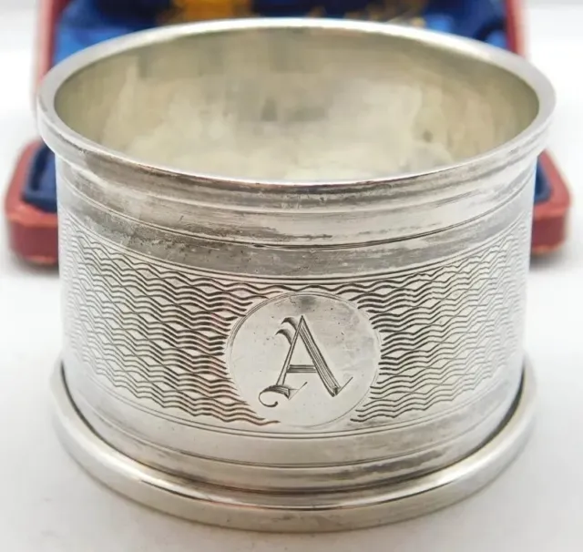 Antique English Sterling Silver Napkin Ring "A" initial engraving, dated 1933