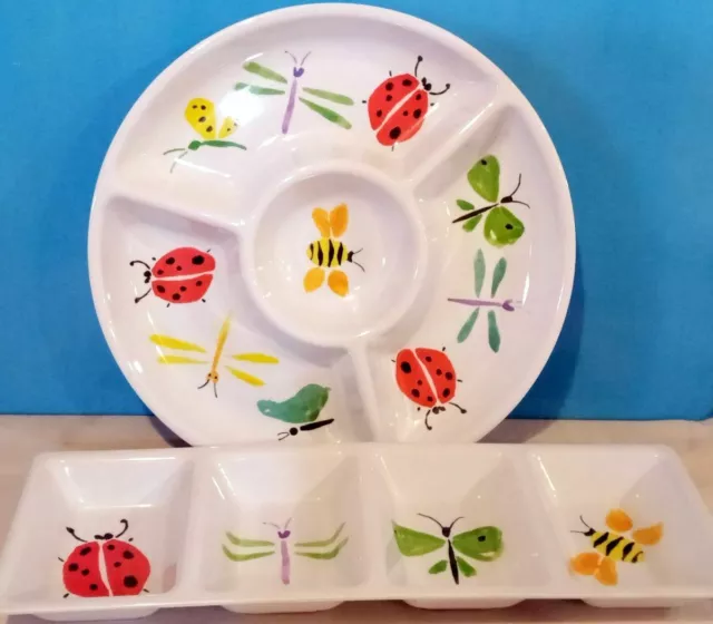 Ladybug Dragon Fly Summer Bug Chip & Dip Condiment Picnic Set See Pictures Cute