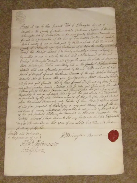 1746 Indenture Lease Bourne Lowes Northumberland Newcastle Morpeth 1 Wax Seal @