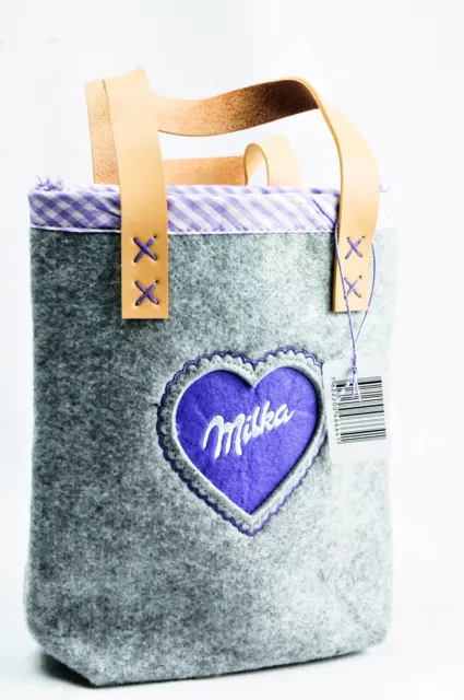 Milka Schokolade, Filz Tasche, Kinder Tasche mit Ledergriffen