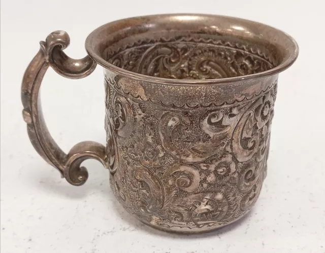 Antique Sterling Silver Child's Mug/Cup Floral Hallmarked Birmingham 1895-1919