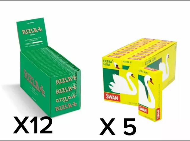 600 Rizla Green Cigarette Rolling Papers and 600 Swan Extra Slim Filter Tips