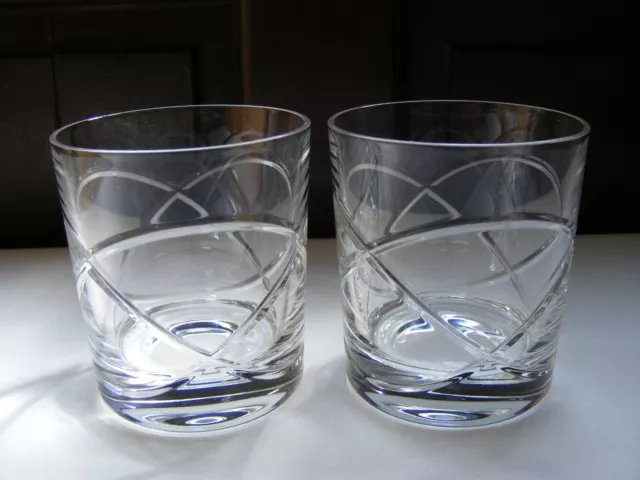 Pair of Crystal Glass Modern Style Whisky Tumblers Glasses With Circle Motif Cut