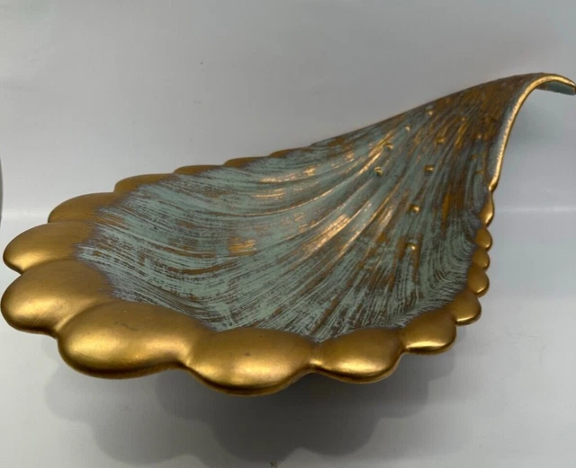 VINTAGE LARGE ROYAL Haeger Pottery Art Deco Green and Gold Centerpiece