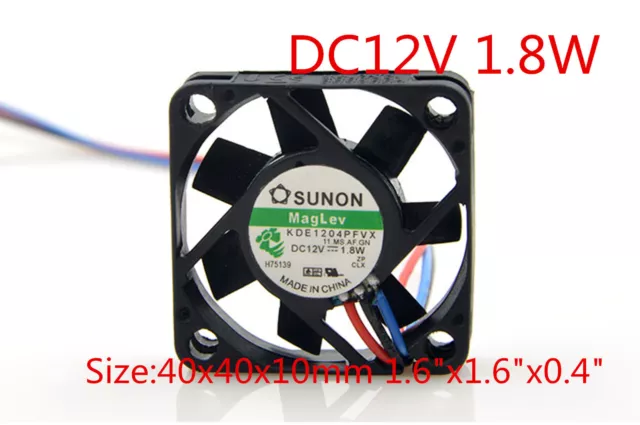 SUNON Cooling Fan 4010 KDE1204PFVX 12V 1.8W 40mm x 40mm x 10mm 1.6"x1.6"x0.4"