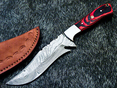 Custom Hand Forged Damascus Steel 9.75" Skinning Knife - Hard Wood - Fr-7961
