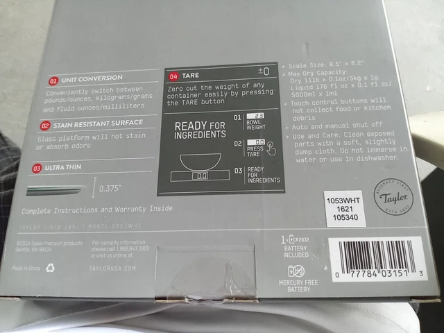 (2) Taylor Digital 11lb Glass Top Food Scales-Silver Model 1053WHT INBOX UNOPEN 3