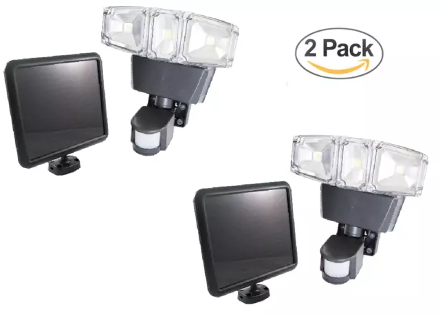 2PACK Triple Heads 180 Degree Ultra Bright Outdoor Solar Motion Sensor Light