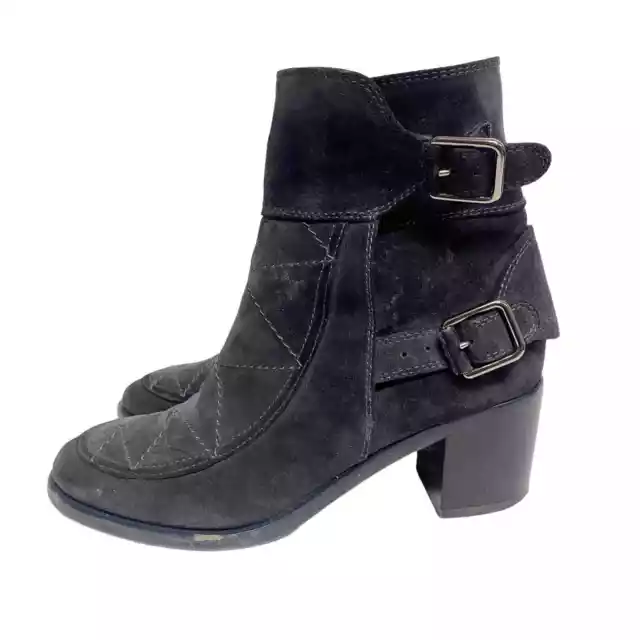 Laurence Dacade Womens Size 7 Dark Grey Suede Buckle Stacked Heel Boots