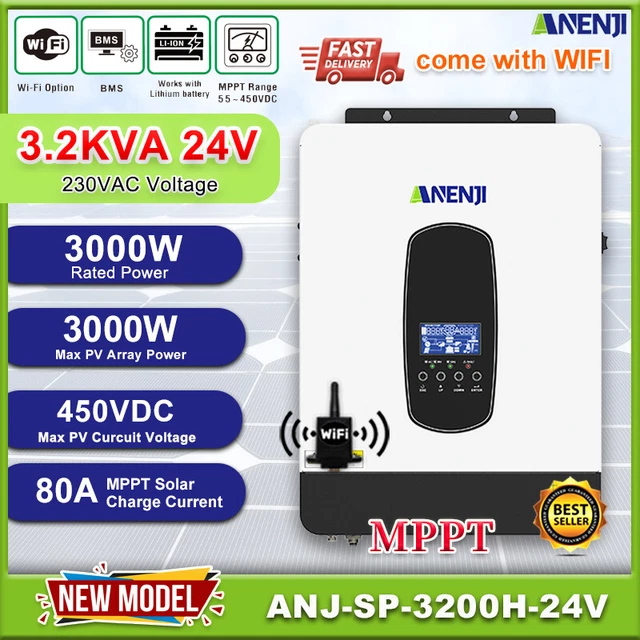 3200VA Inversor Solar Off-Grid Híbrido MPPT 80A 230V Eje Sinusoidal Puro WiFi