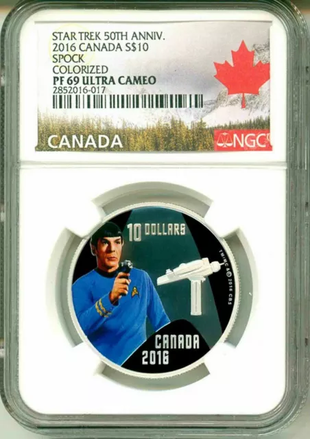 2016 Canada S$10 Star Trek 50th Ann. Spock Colorized NGC PF69 UC Box & COA OGP 2