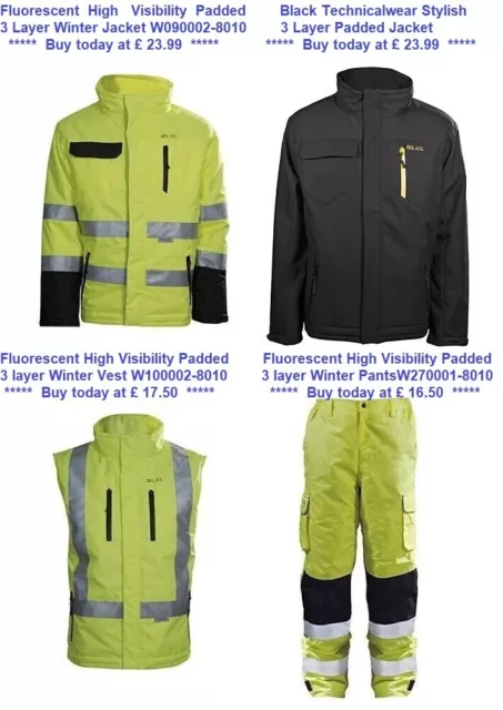 Dblade Mens Winter Workwear Fluo High Visibility Jacket, Vest,Pants Black Jacket