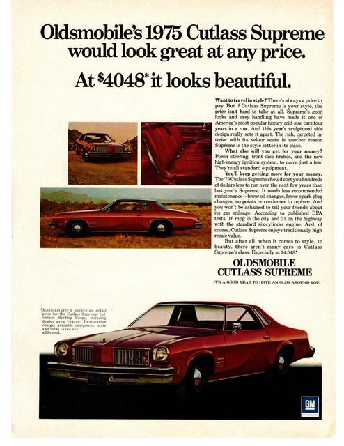 1976 Oldsmobile Cutlass Supreme $4,048 2-Door Coupe 6 Cyl 21 MPG Car Print Ad