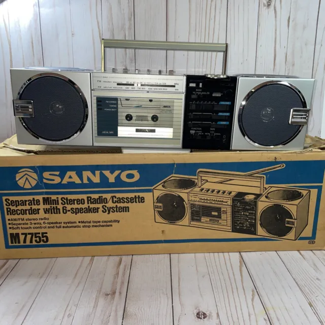Sanyo M7755 Separate Mini Stereo Radio/Cassette Recorder w/6 Speaker System