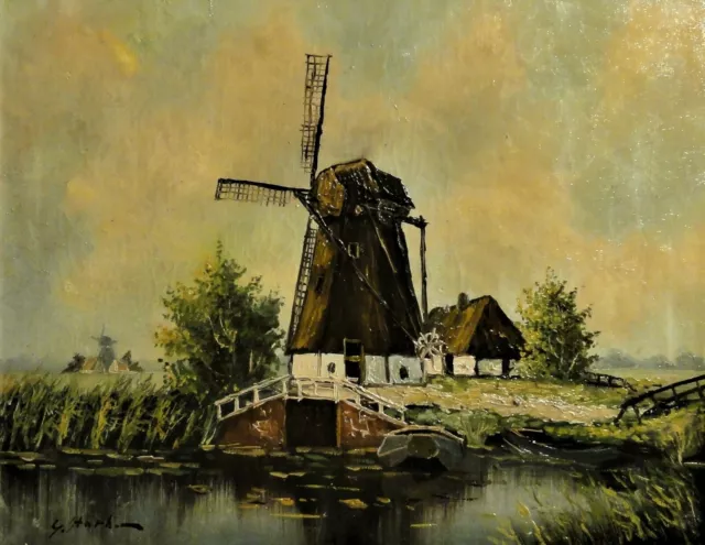 Elias Stark (1849-1933 ) top Gemälde 1920: WINDMÜHLE AM KANAL IN DER NIEDERLANDE 3