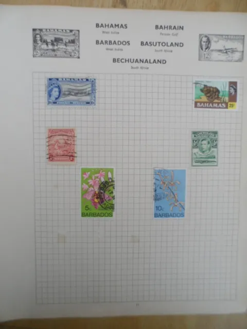 BAHAMAS/BASUTOLAND/BARBADOS - Selection of used stamps on an old album page.