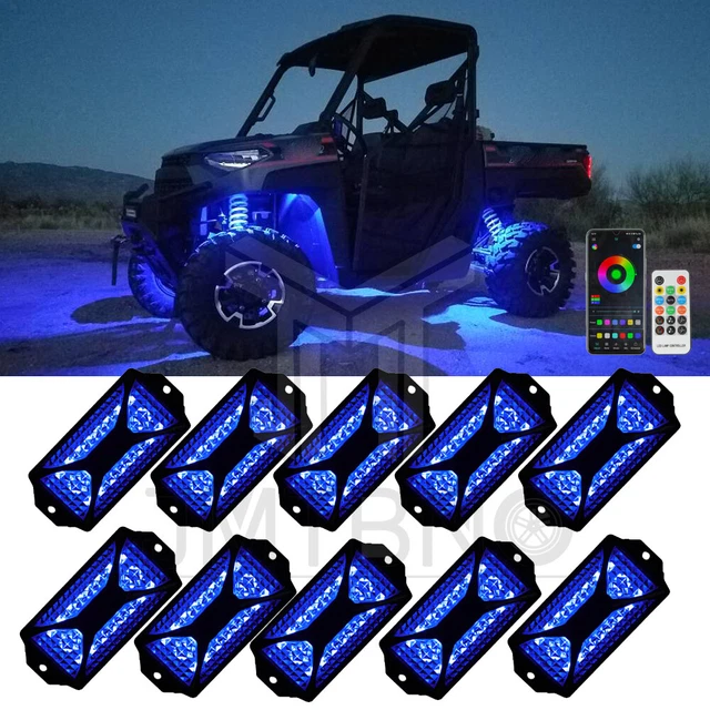 10 POD RGB LED Rock Lights Underglow with Bluetooth APP Control For UTV