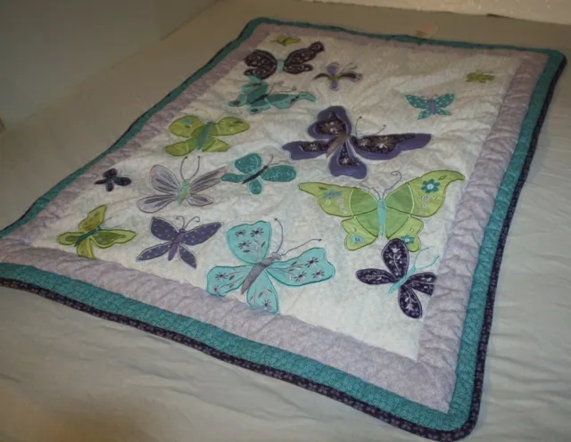 Nojo Teal Blue Purple Beautiful Butterfly Baby Blanket Quilt Crib Bed Comforter