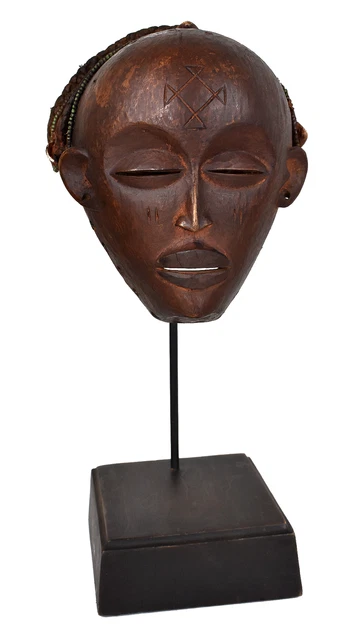 Chokwe Mask Mwana Pwo with Headdress Custom Stand Congo African Art