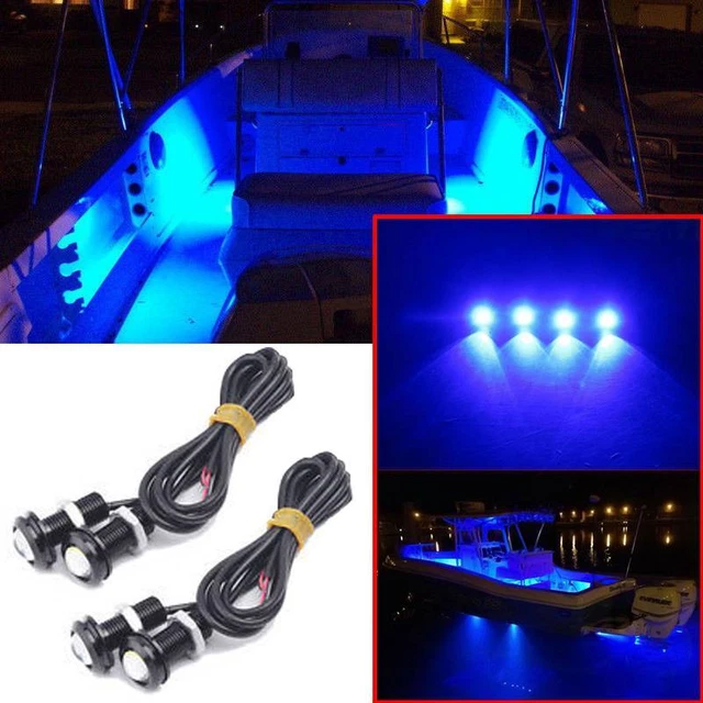 4x Blue LED Lights Waterproof Outrigger Spreader Transom Under Water Troll