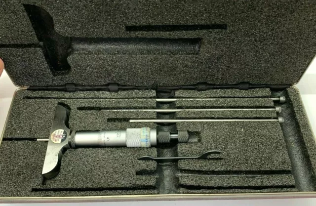 Starrett 440 Micrometer Depth Gauge Vernier Ratchet Lock Nut Set Lot Case
