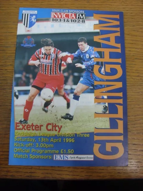 13/04/1996 Gillingham v Exeter City  . UK ORDERS ALL INCLUDE FREE ROYAL MAIL POS