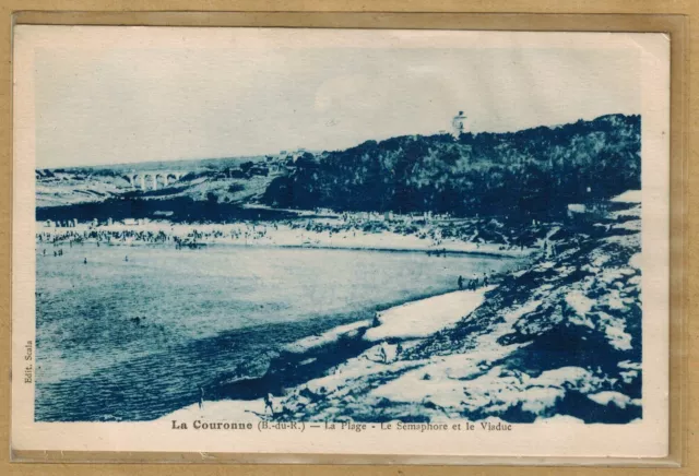 Cpa La Couronne - la plage le sémaphore et le viaduc cliché rare rp112