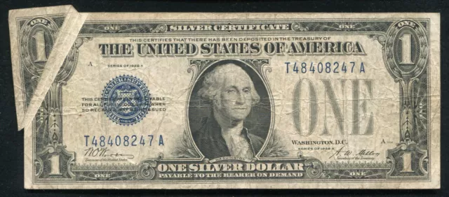 1928-A $1 One Dollar Funnyback Silver Certificate "Gutter Fold Error" Rare