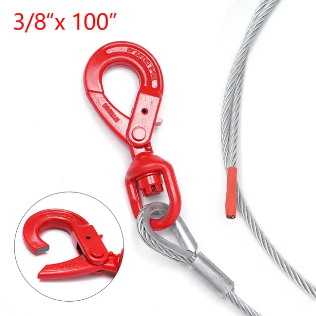 Steel Core Winch Cable 3/8'' x 50''/100'' W/ Self Locking Swivel Hook Tow Wire