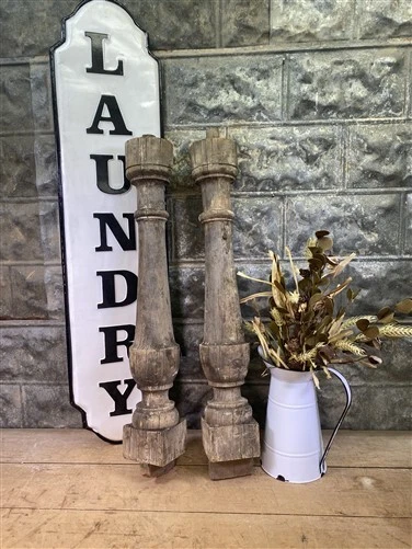 Pair Architectural Salvage Wood Balusters, Antique Spindles Porch Post Column, B